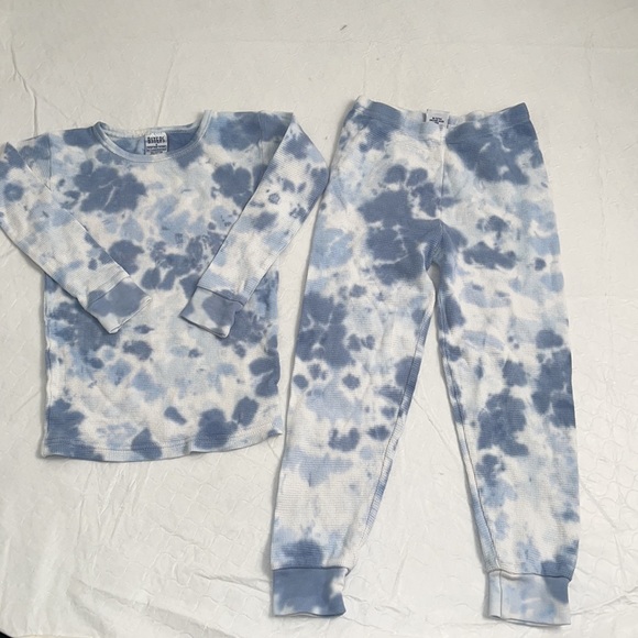 B Steps tie dye blue and white thermal long sleeve shirt and pants set - Picture 1 of 9